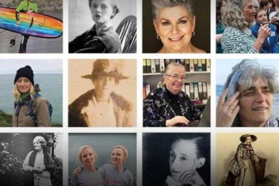 grid of squares with a woman in each one