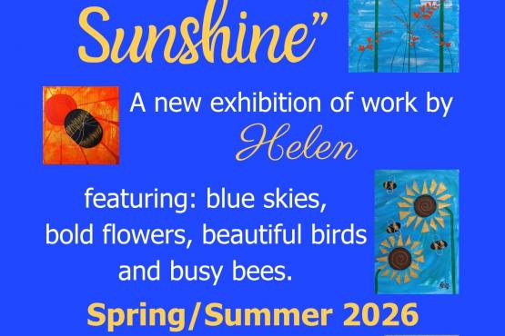 blue poster with flower and bee images