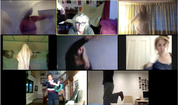A screenshot of people dancing on Zoom
