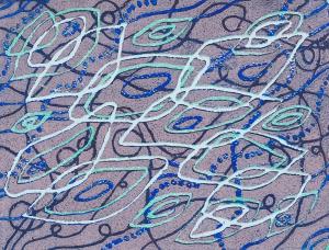 Seaweed screen print in purple with white bubbles