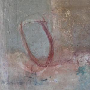 abstract painting with a red boat outline on subtle reddish grey colours