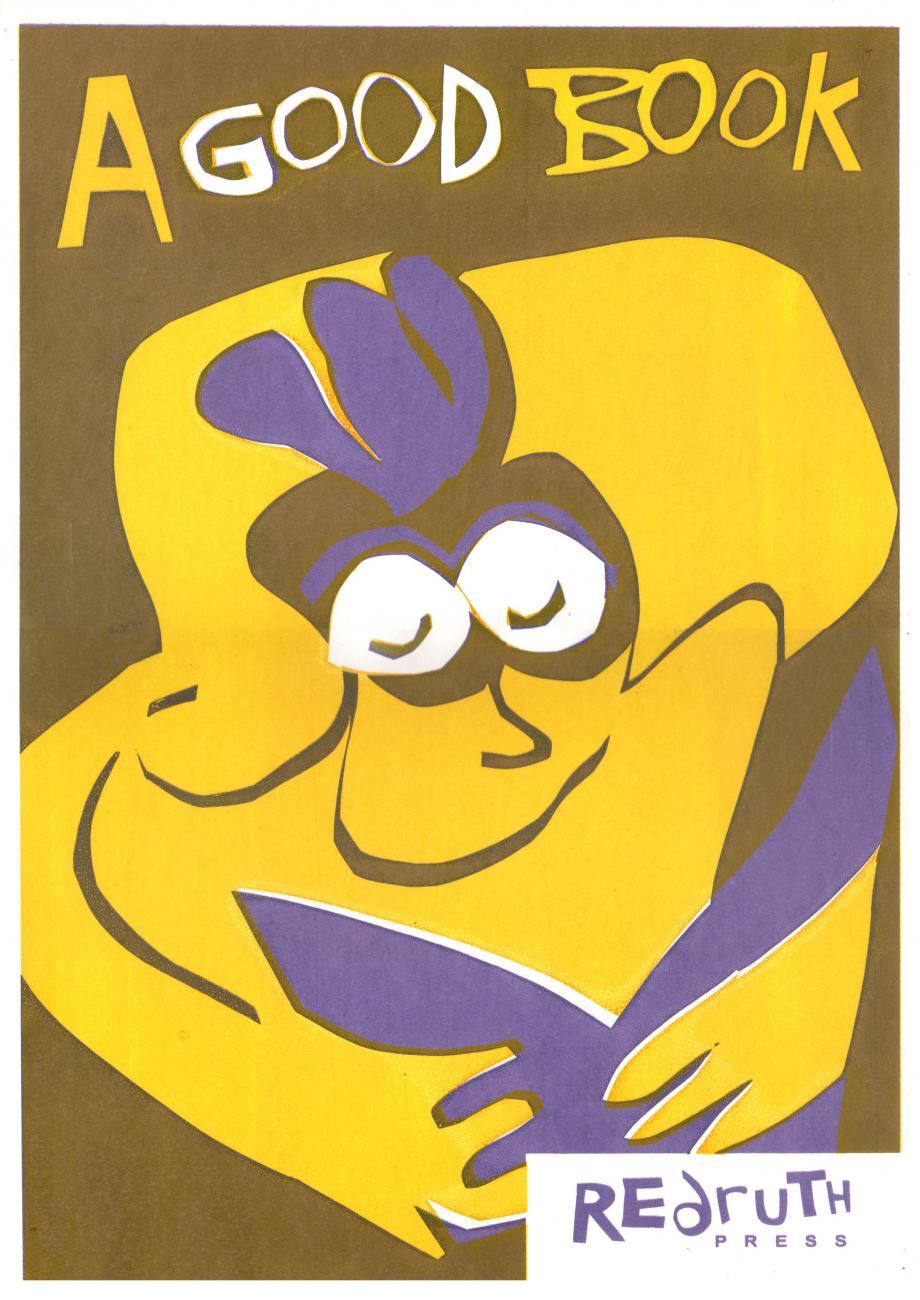 Yellow poster that says "a good book"