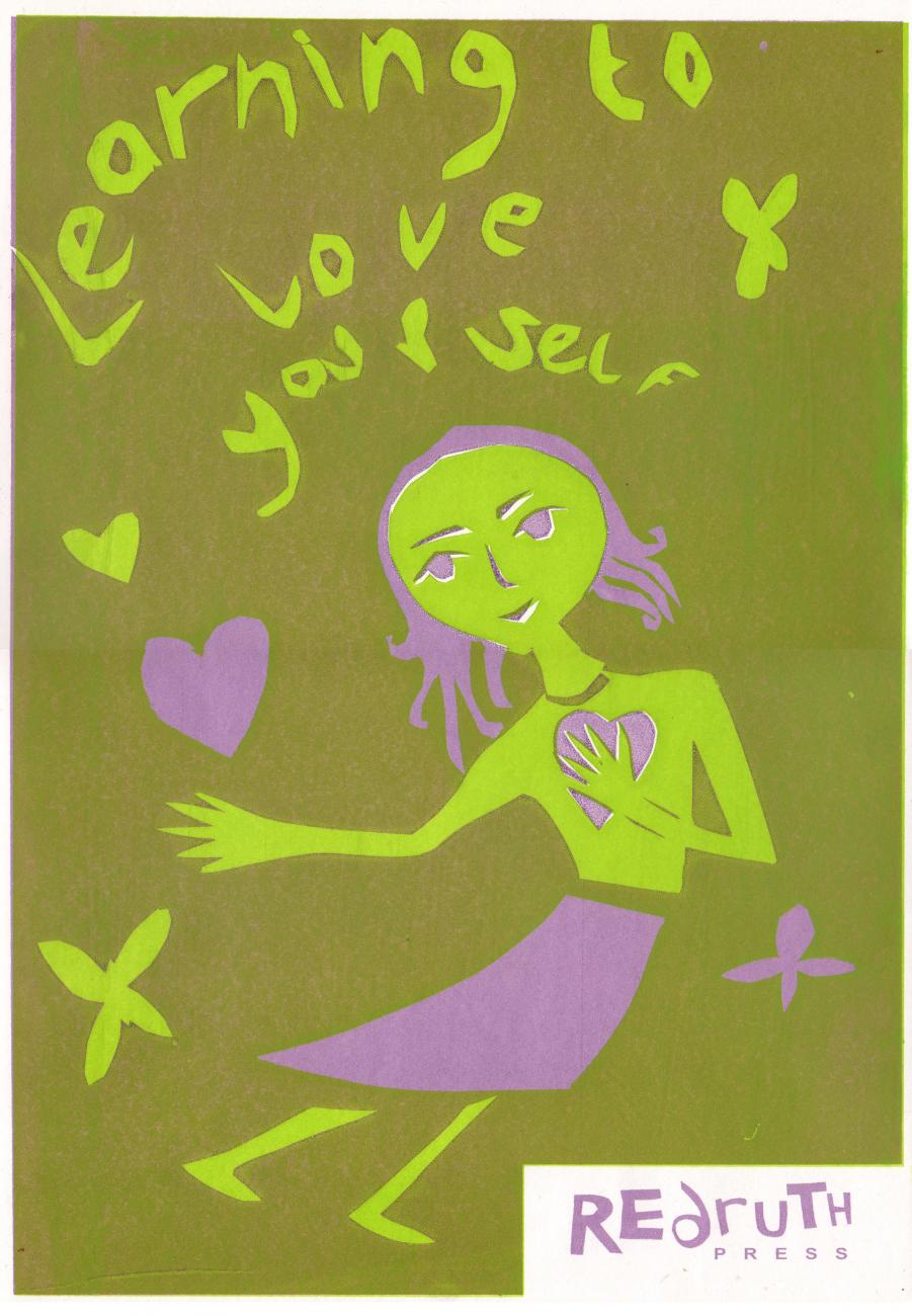 green poster that says "learn to love yourself"